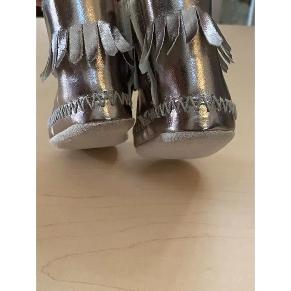 Baby Girl Metallic Moccasin Boho Slip-On Booties 0-6 MONTHS